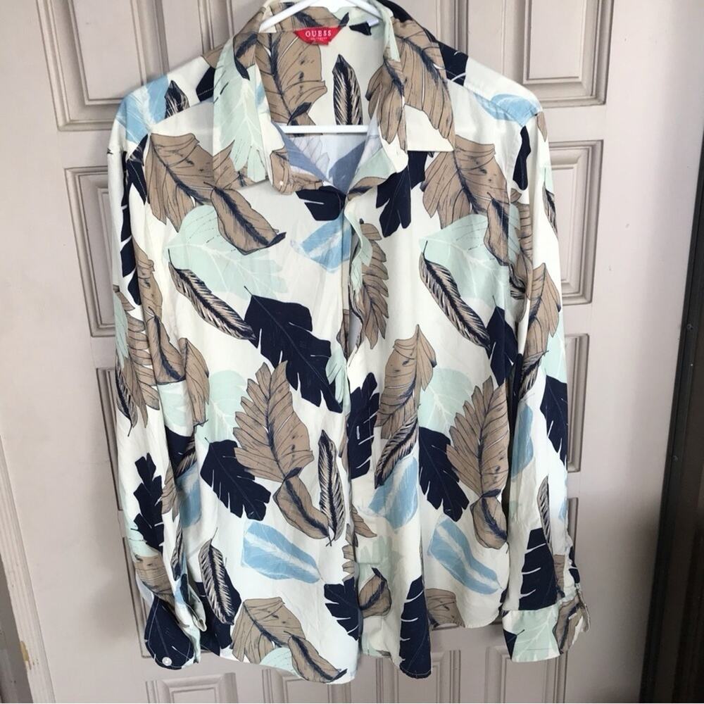 VTG Guess SzXL Fall Buttonup Ladies Long Sleeve Blouse Rayon No Buttons